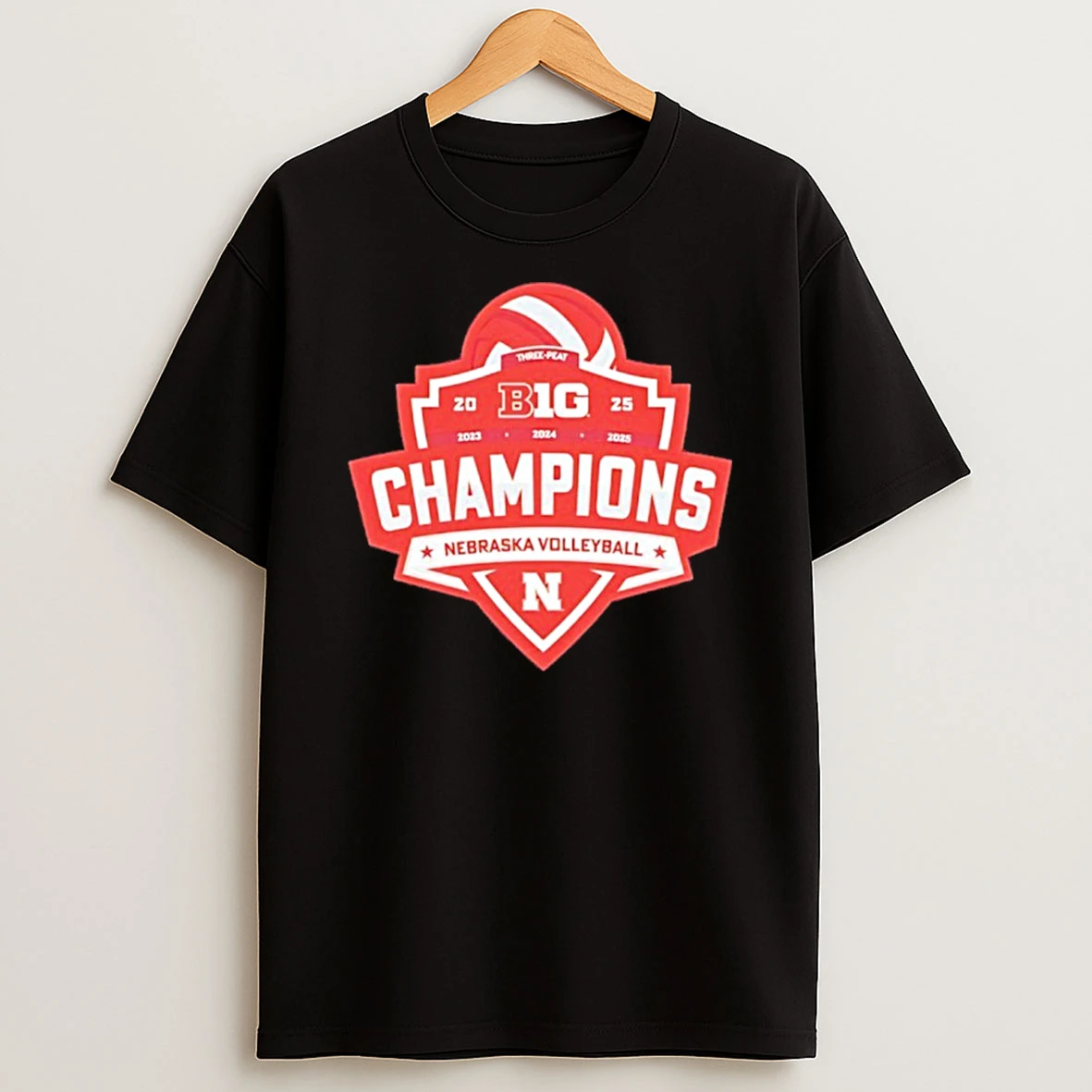 Nebraska Cornhuskers Three Peat 2025 Big Ten Volleyball Champions Logo Tshirt Hoodie