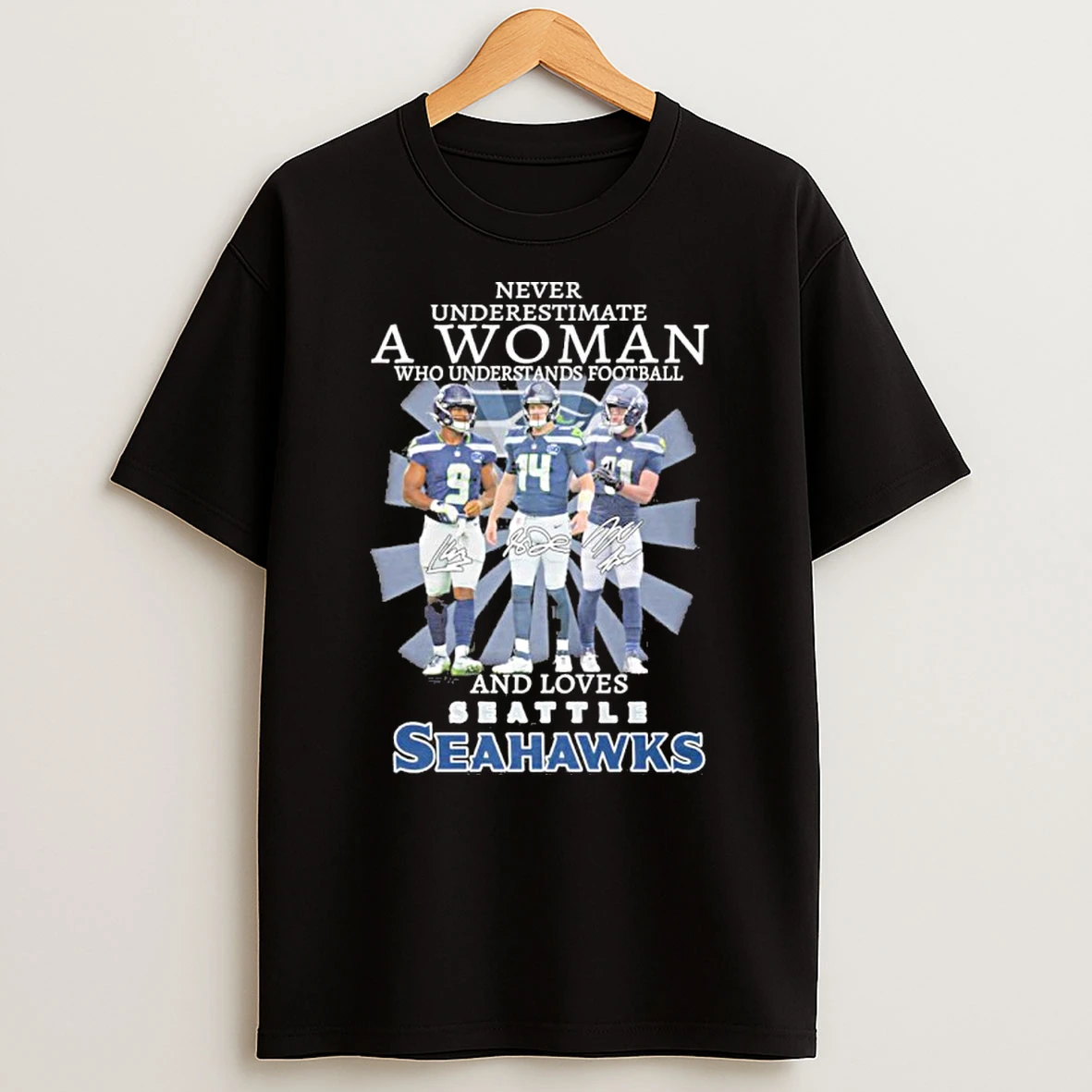 Never Underestimate A Woman Who Understands Football Player Signature And Loves Seattle Seahawks Tshirt Hoodie