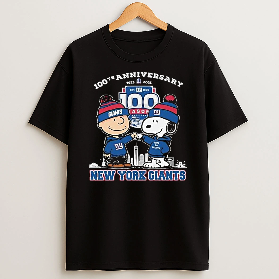 New York Giants 100th Anniversary 1925 2026 Snoopy And Charlie Brown High Fight Tshirt Hoodie
