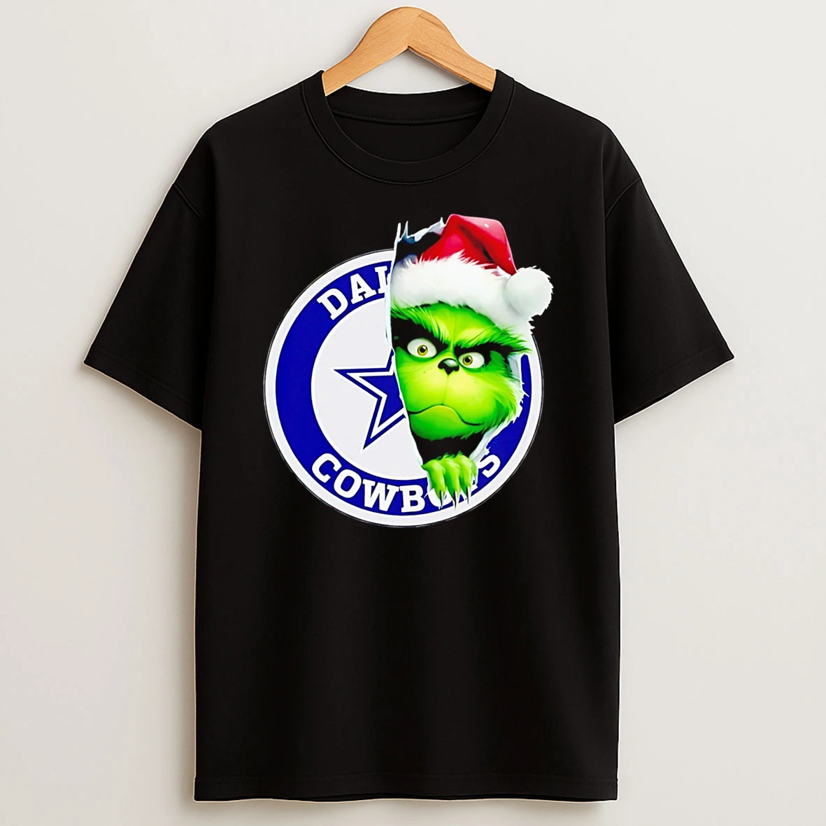 Nice Grinch Peeking Through Dallas Cowboys Christmas Holiday Tshirt Hoodie
