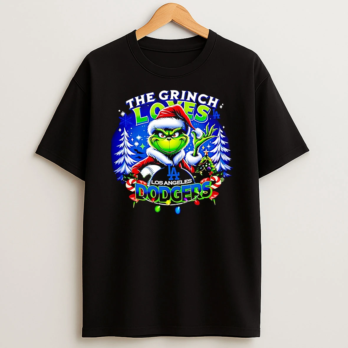 Nice The Grinch Loves Los Angeles Dodgers Christmas Oraments Tshirt Hoodie