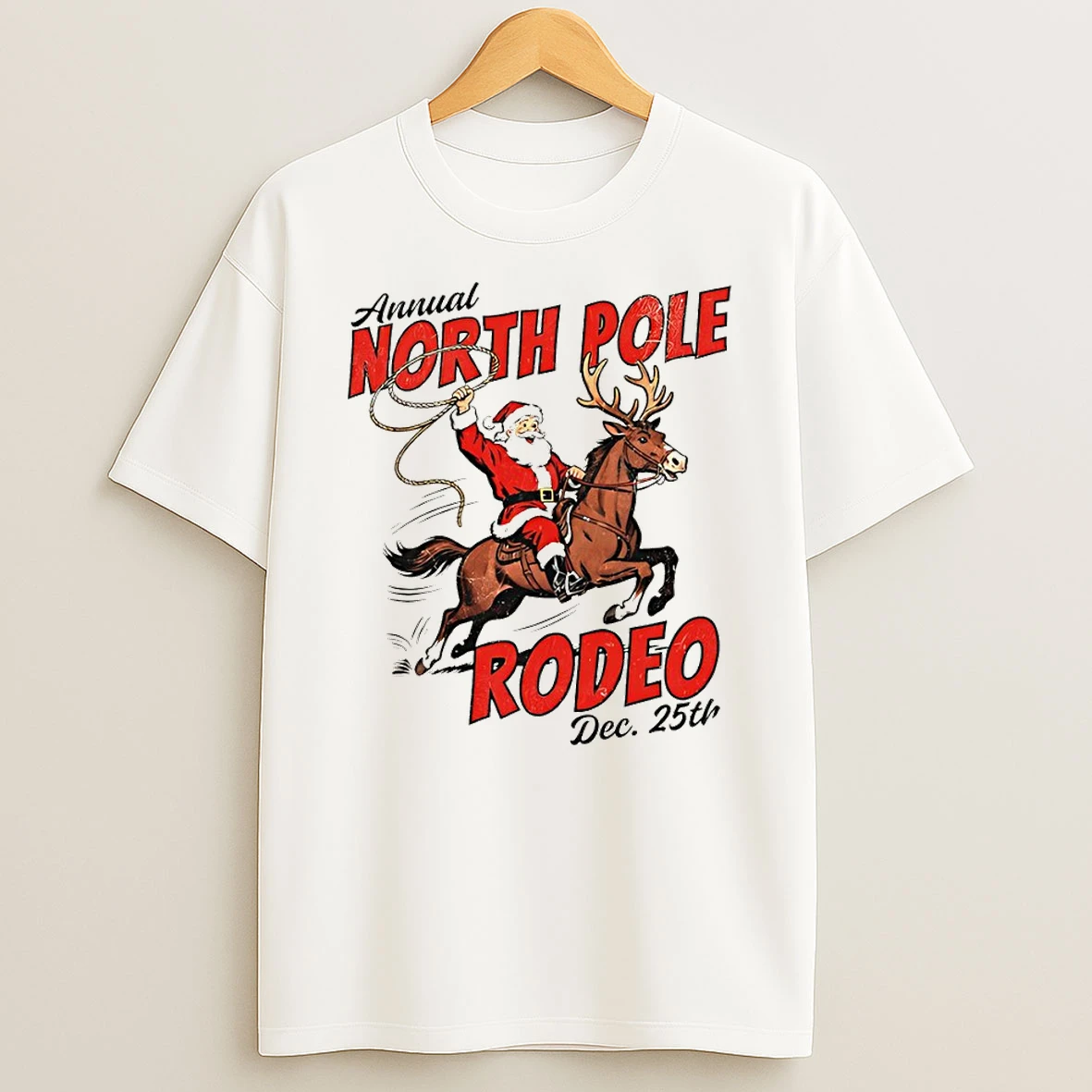 North Pole Rodeo Cowboy Santa Western Roping Christmas Tshirt Hoodie