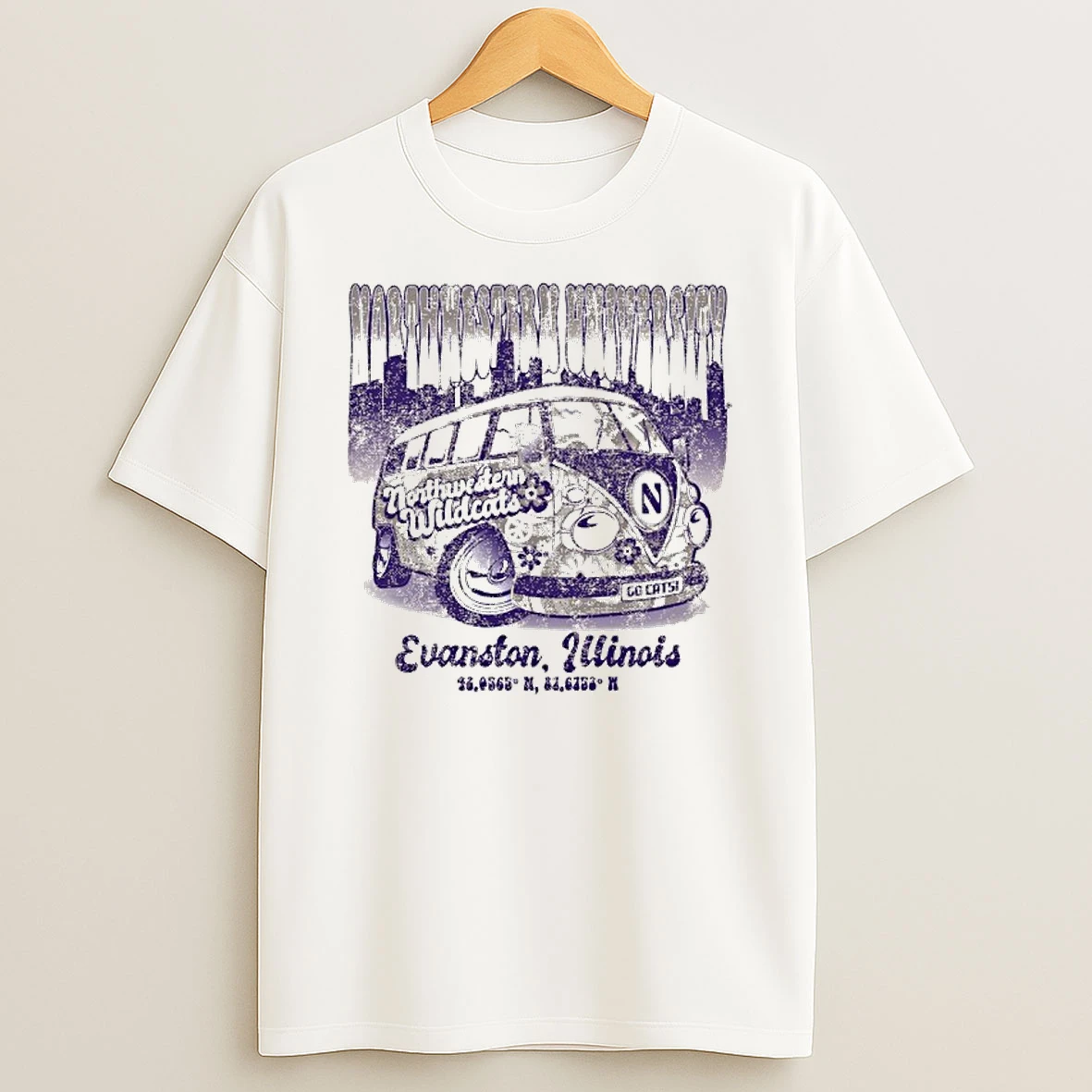 Northwestern Retro Flower Bus Tshirt Hoodie
