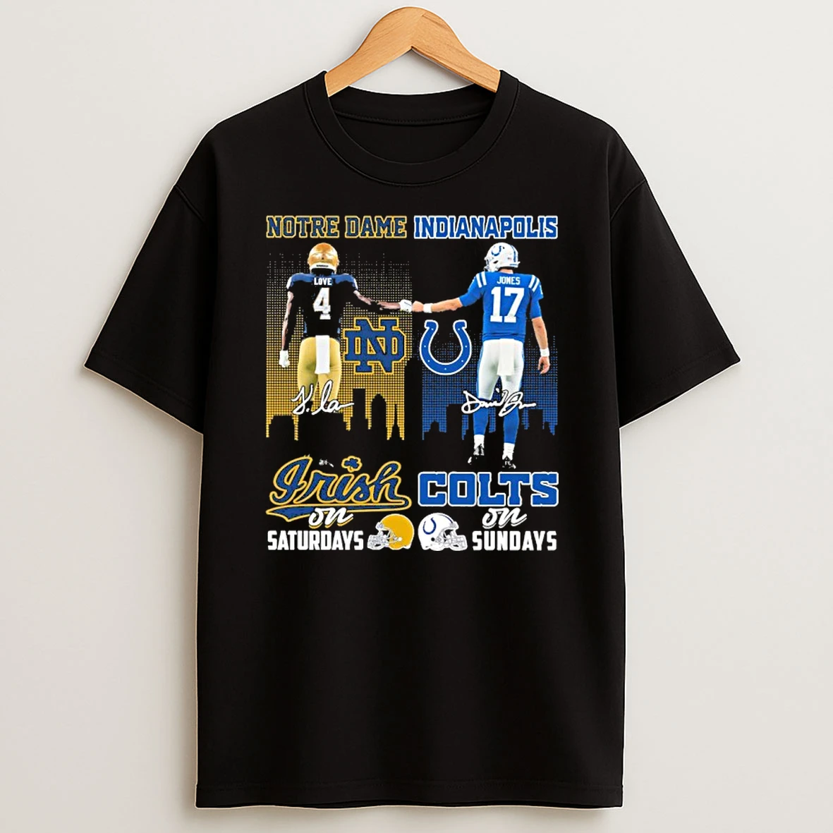 Notre Dame Irish On Saturdays X Indianapolis Jones Colts On Sunday Signature City Tshirt Hoodie