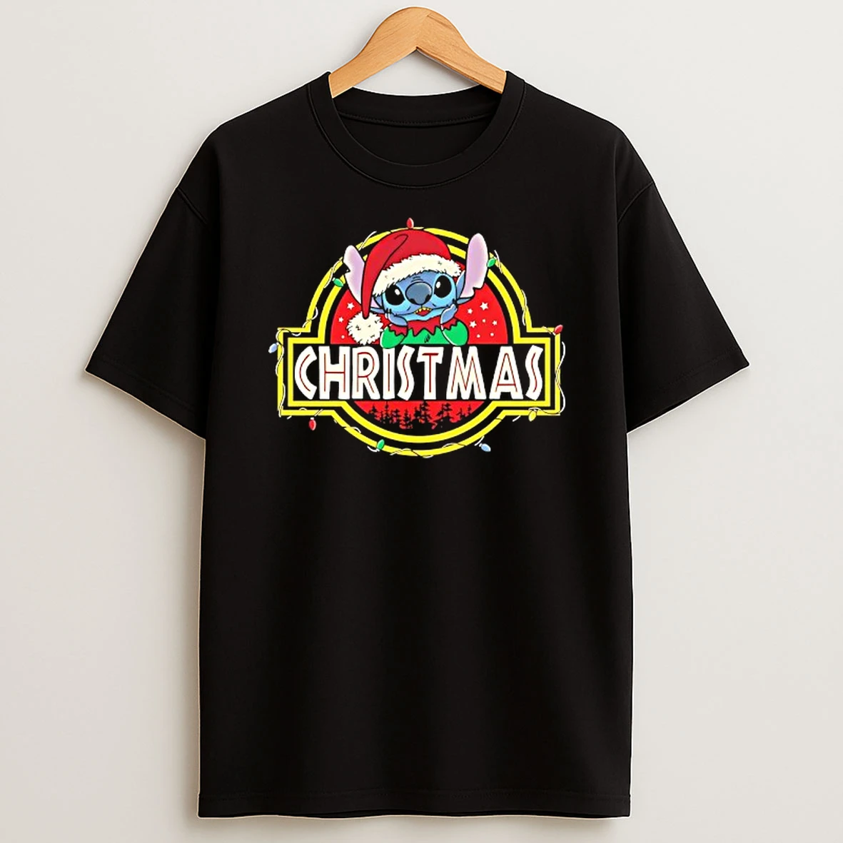 Ohana Christmas Stitch X Jurassic Park Logo Tshirt Hoodie