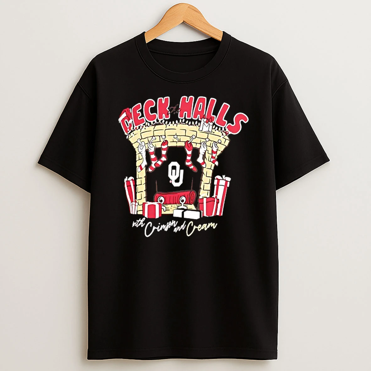 Oklahoma Sooners Deck The Halls With Crimson And Cream Christmas Tshirt Hoodie