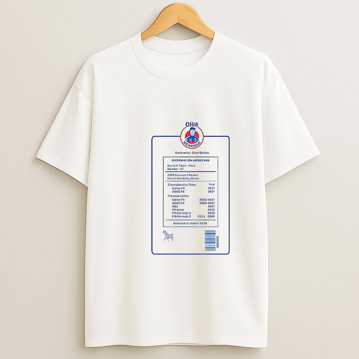 Ollie Bearman Prema Racing Nationality Great Britain Information About Him Tshirt Hoodie