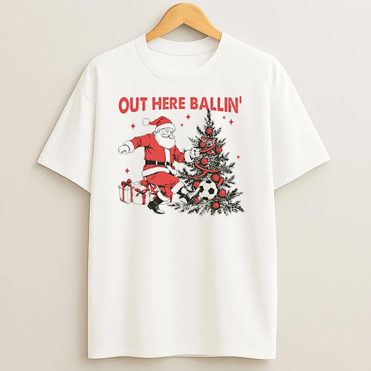 Out Here Ballin Santa Claus Soccer Merry Christmas 2025 Tshirt Hoodie