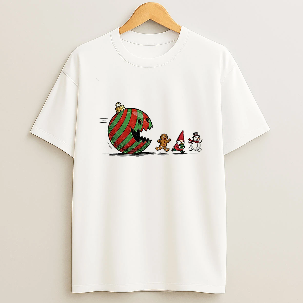 Pac Man Gingerbread Gnome Snowman Santa Merry Christmas Tshirt Hoodie