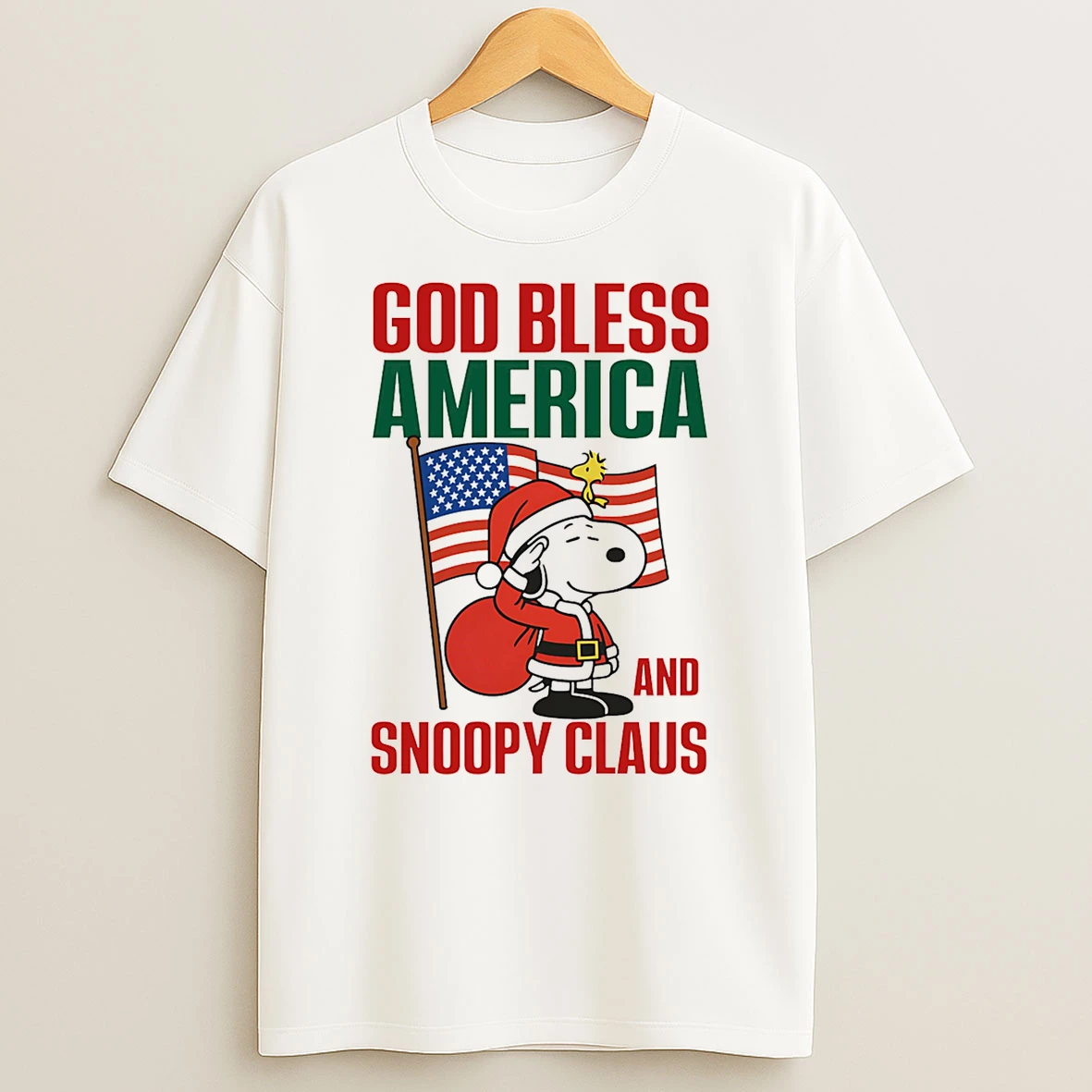 Peanuts God Bless America And Snoopy Claus Tshirt Hoodie