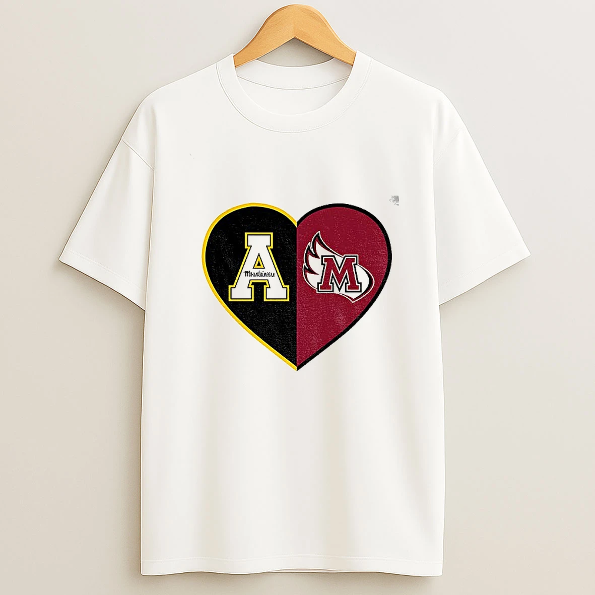 Personalized Split Heart Appalachian State Mountaineers Meredith College Angels Logo Tshirt Hoodie