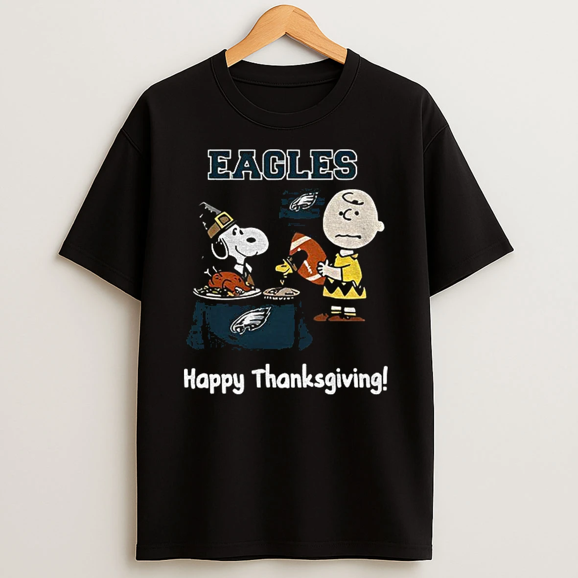 Philadelphia Eagles Thanksgiving With Snoopy And Charlie Brown Nfl Tshirt Hoodie