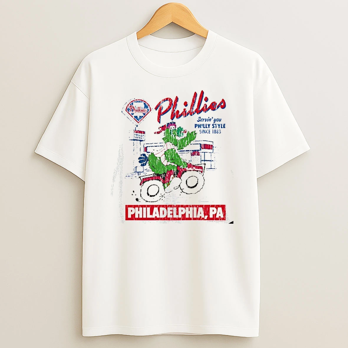 Philadelphia Phillies Baseball Mitchell And Ness Mascot Driving Tshirt Hoodie
