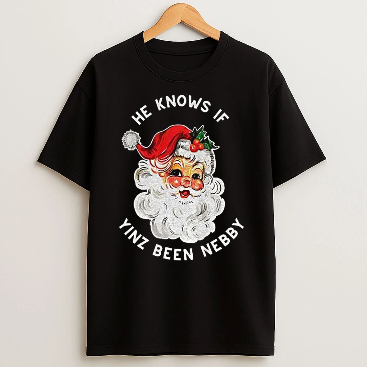 Pittsburgh Christmas Santa He Knows If Yinz Are Nebby Tshirt Hoodie