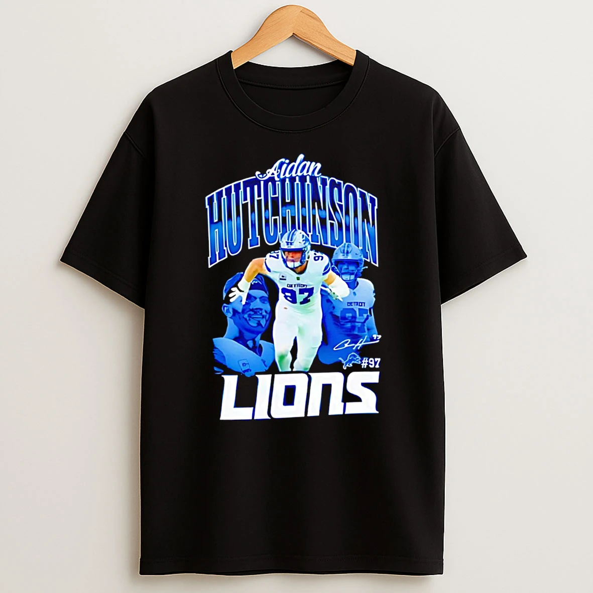Premium Aidan Hutchinson 97 Detroit Lions Football Player Signature Tshirt Hoodie
