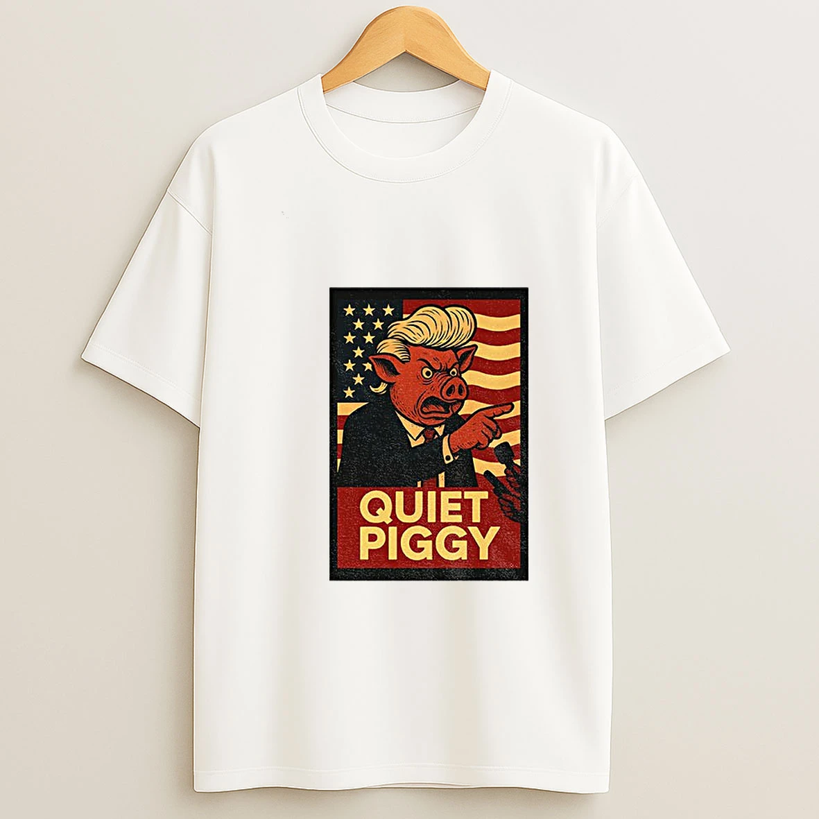 Quiet Piggy Political Rude Potus Satire American Flag Tshirt Hoodie