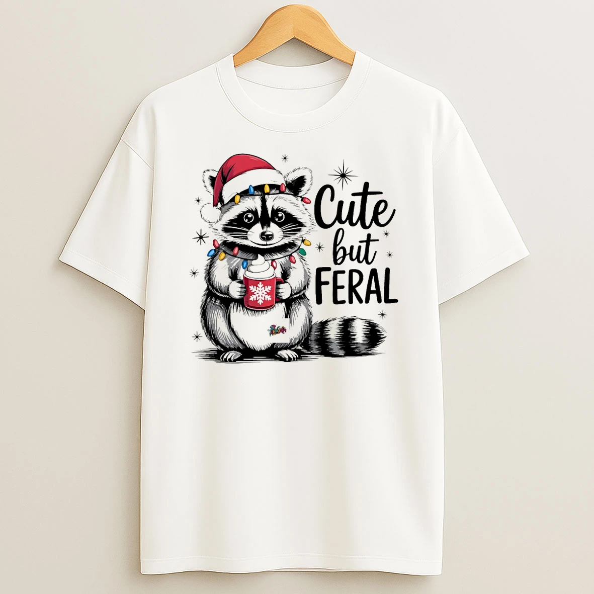 Raccoon Santa Hat Cute But Feral Merry Christmas Tshirt Hoodie