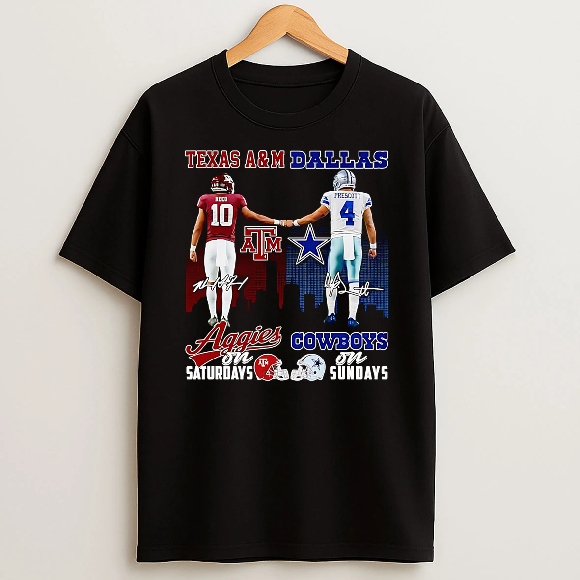 Reed And Prescott Texas Am Aggies On Saturdays Dallas Cowboys On Sundays Tshirt Hoodie