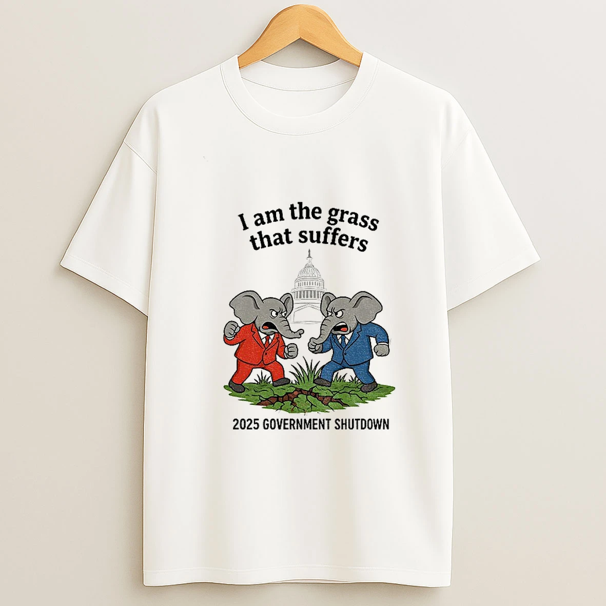 Republican Elephant I Am The Grass That Suffers 2025 Government Shutdown Tshirt Hoodie