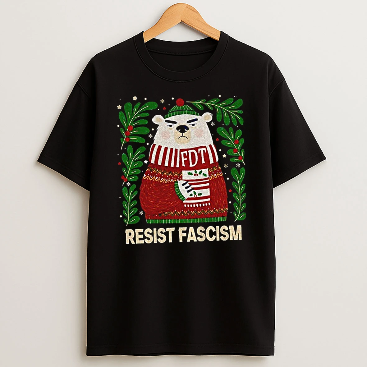 Resist Fascism Christmas Bear Fdt Anti Trump Tshirt Hoodie
