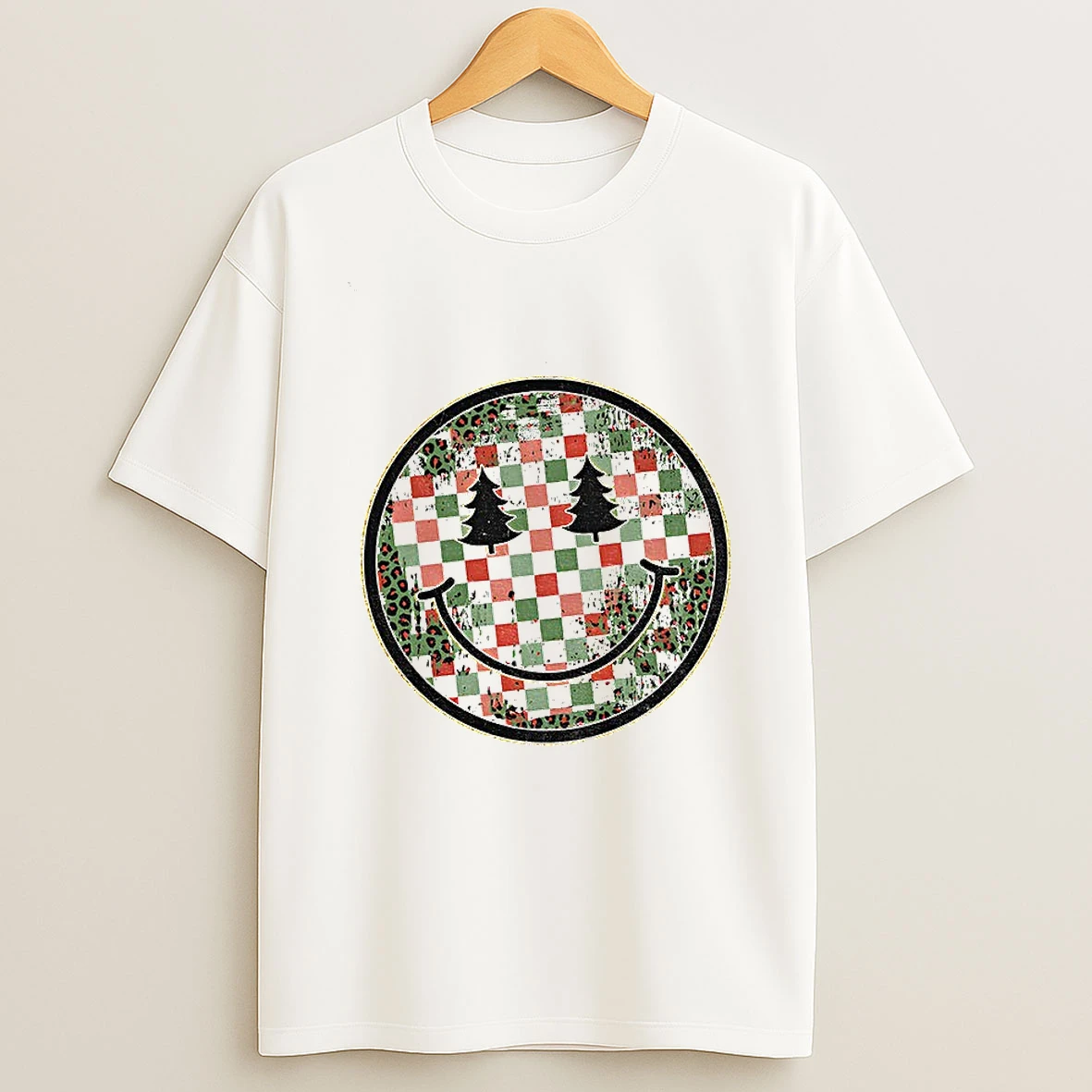 Retro Smiley Christmas Trendy Checkered Xmas Face Tshirt Hoodie