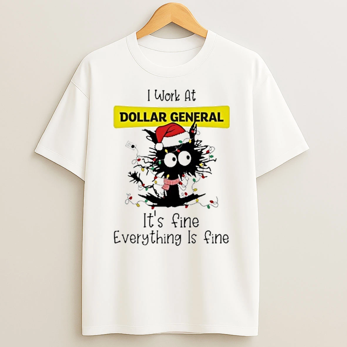 Santa Black Cat Light X Dollar General Logo Its Fine Everything Is Fine Tshirt Hoodie