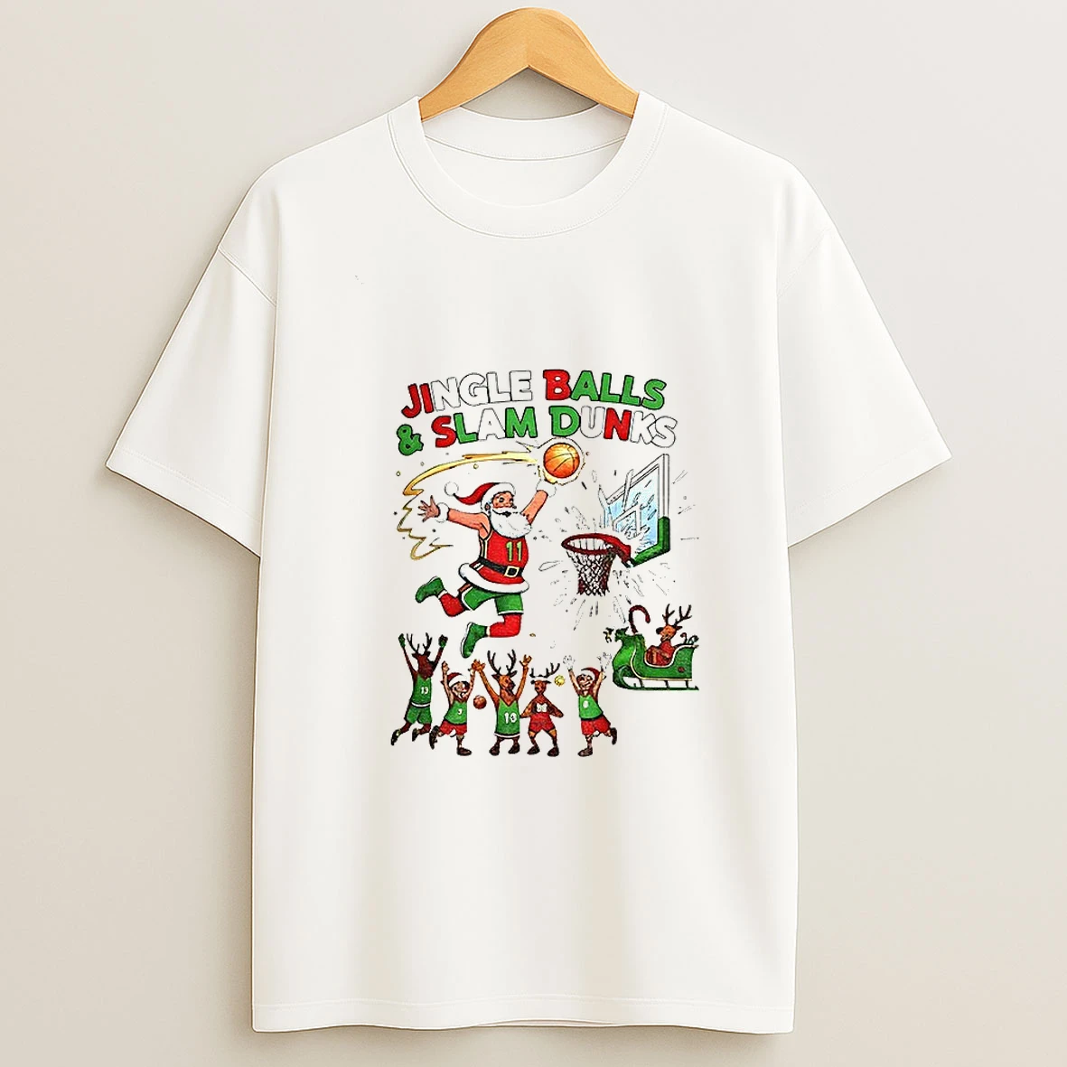 Santa Claus Jingle Balls And Slam Dunks Merry Christmas Tshirt Hoodie
