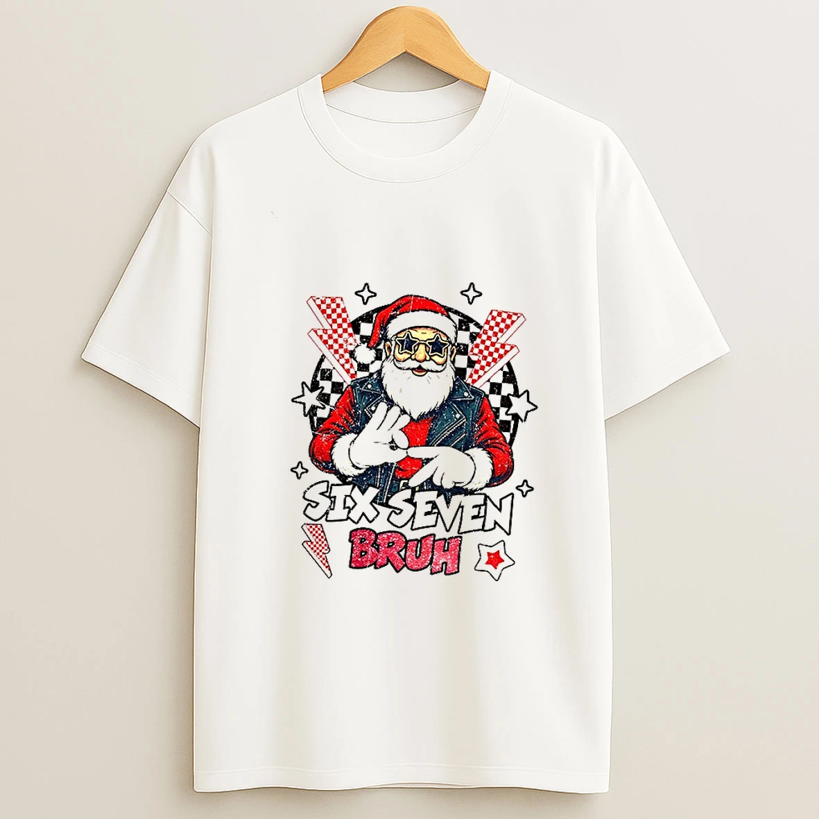 Santa Claus Six Seven Faux Embroidery 6 7 Merry Christmas Tshirt Hoodie