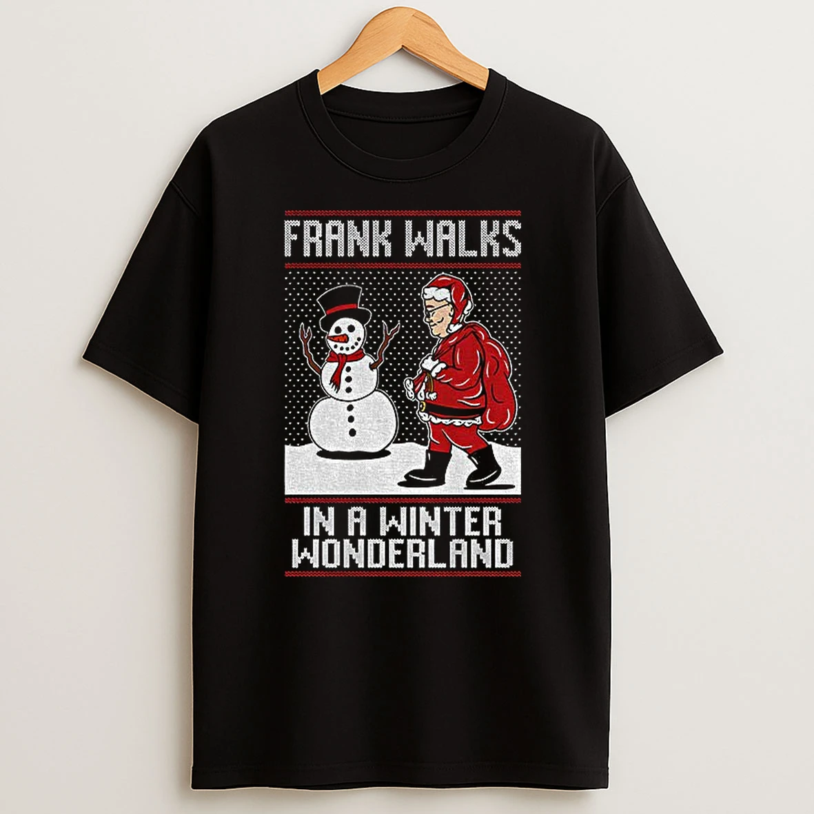 Santa Claus Snowman Frank Walks In A Winter Wonderland Merry Christmas Tshirt Hoodie