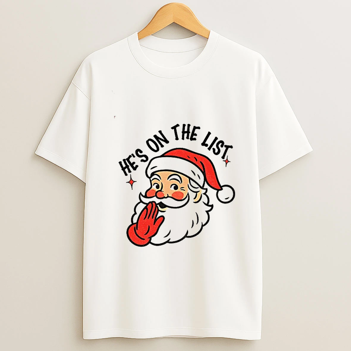 Santa Claus Big Face Hes On The List Christmas Tshirt Hoodie