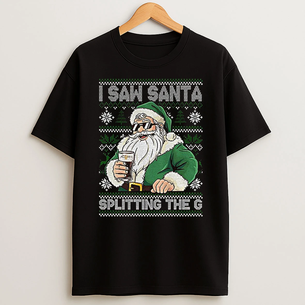 Santa Claus Drinking Beer Splitting G I Saw Santa Splitting The G Christmas Tshirt Hoodie