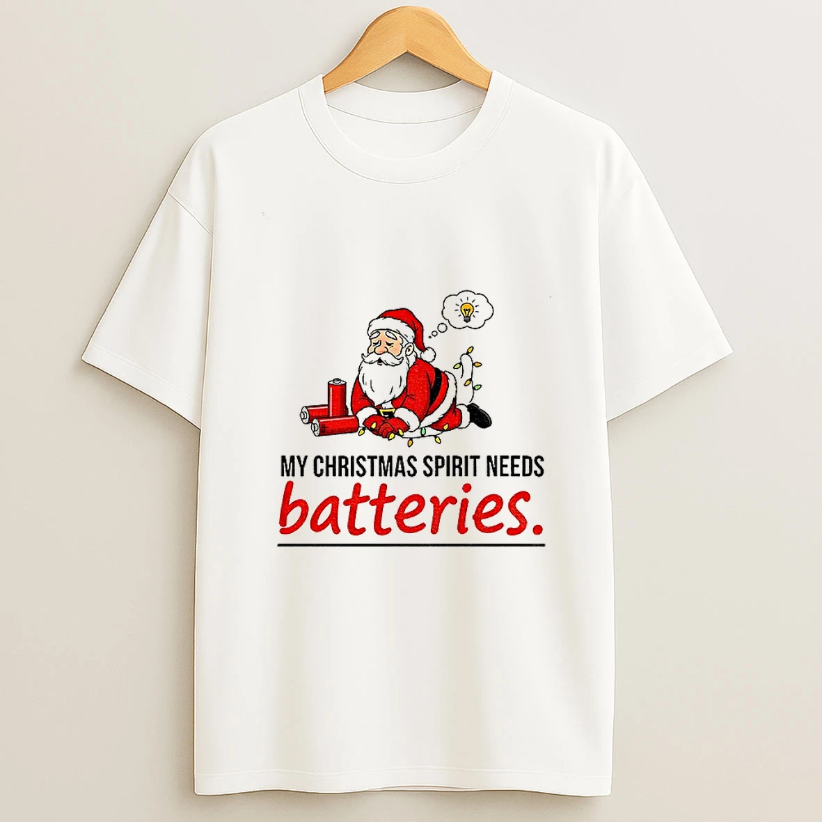 Santa Claus My Christmas Spirit Needs Batteries Merry Christmas Tshirt Hoodie
