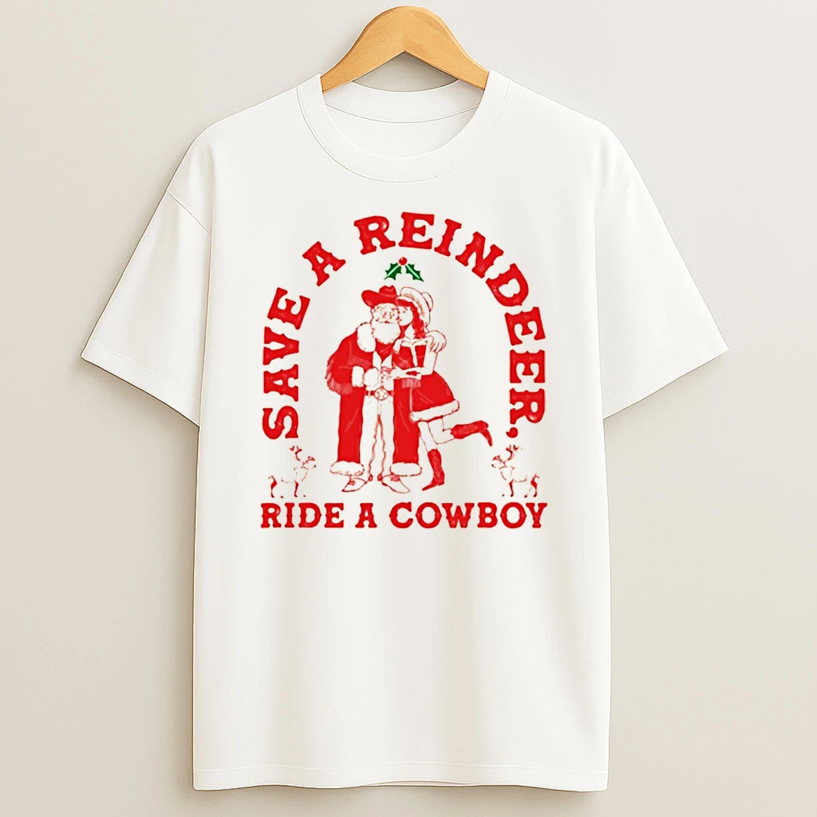 Santa Claus Save A Reindeer Ride A Cowboy Merry Christmas Tshirt Hoodie