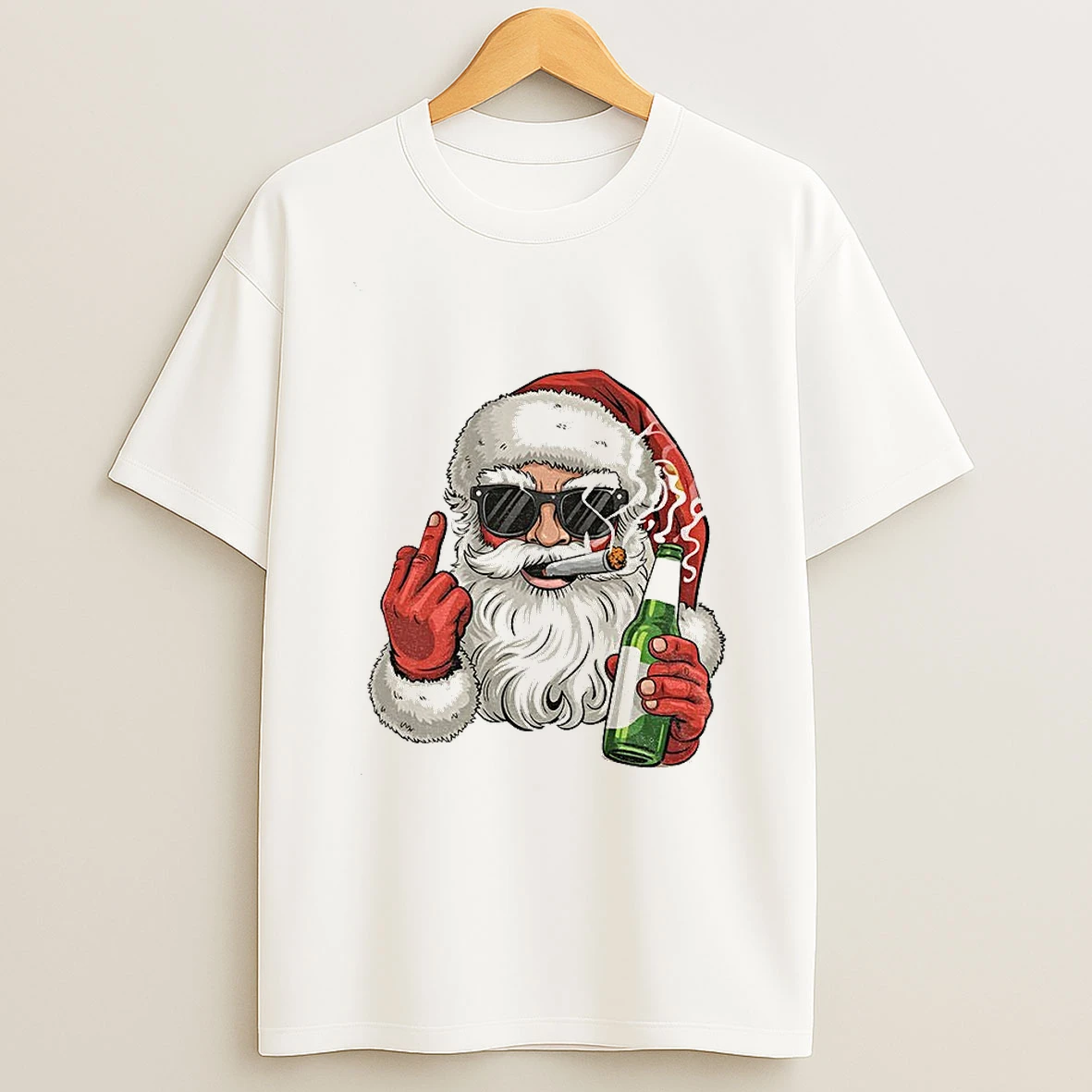 Santa Claus Smoking Middle Finger Merry Christmas Tshirt Hoodie