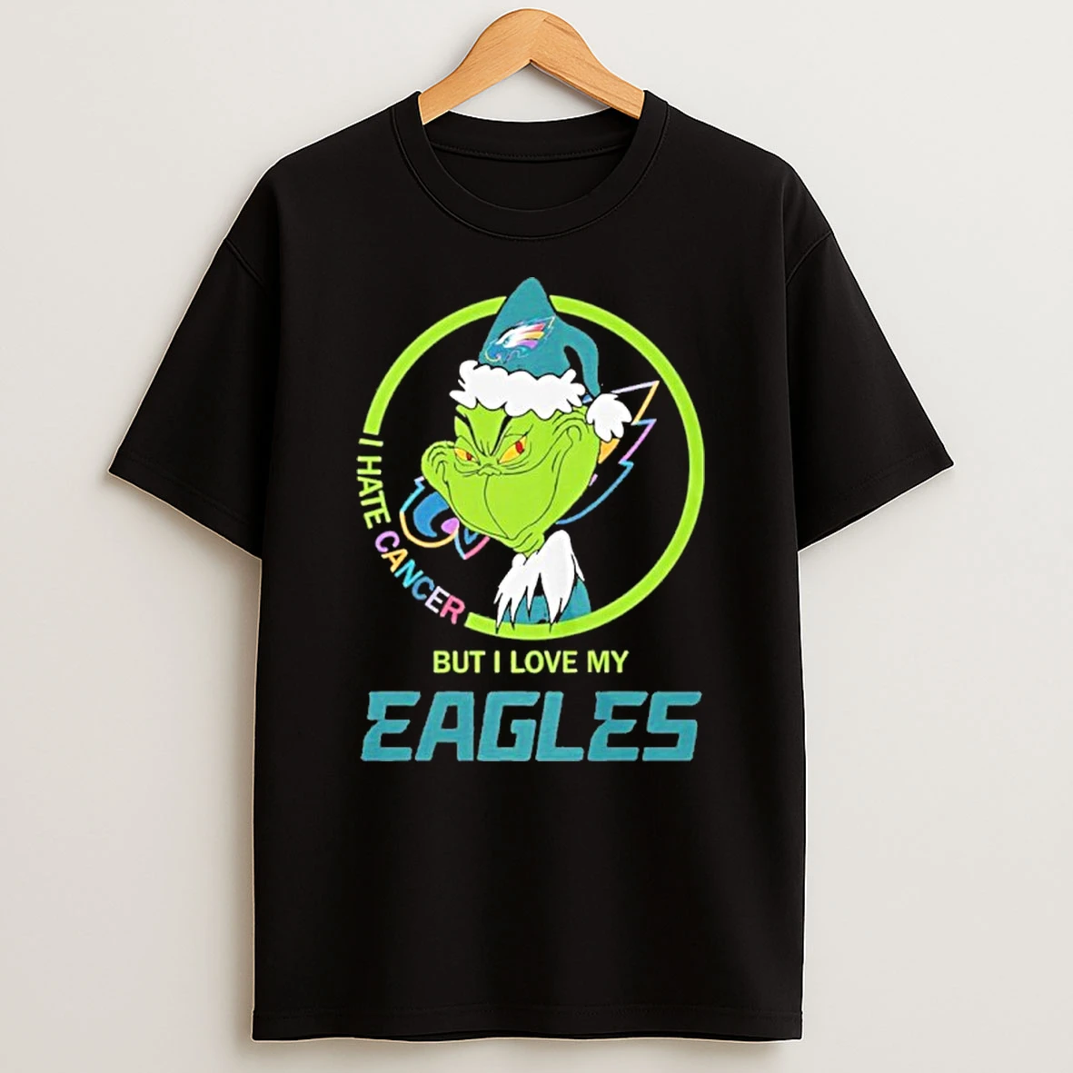 Santa Grinch I Hate Cancer But I Love My Eagles Tshirt Hoodie