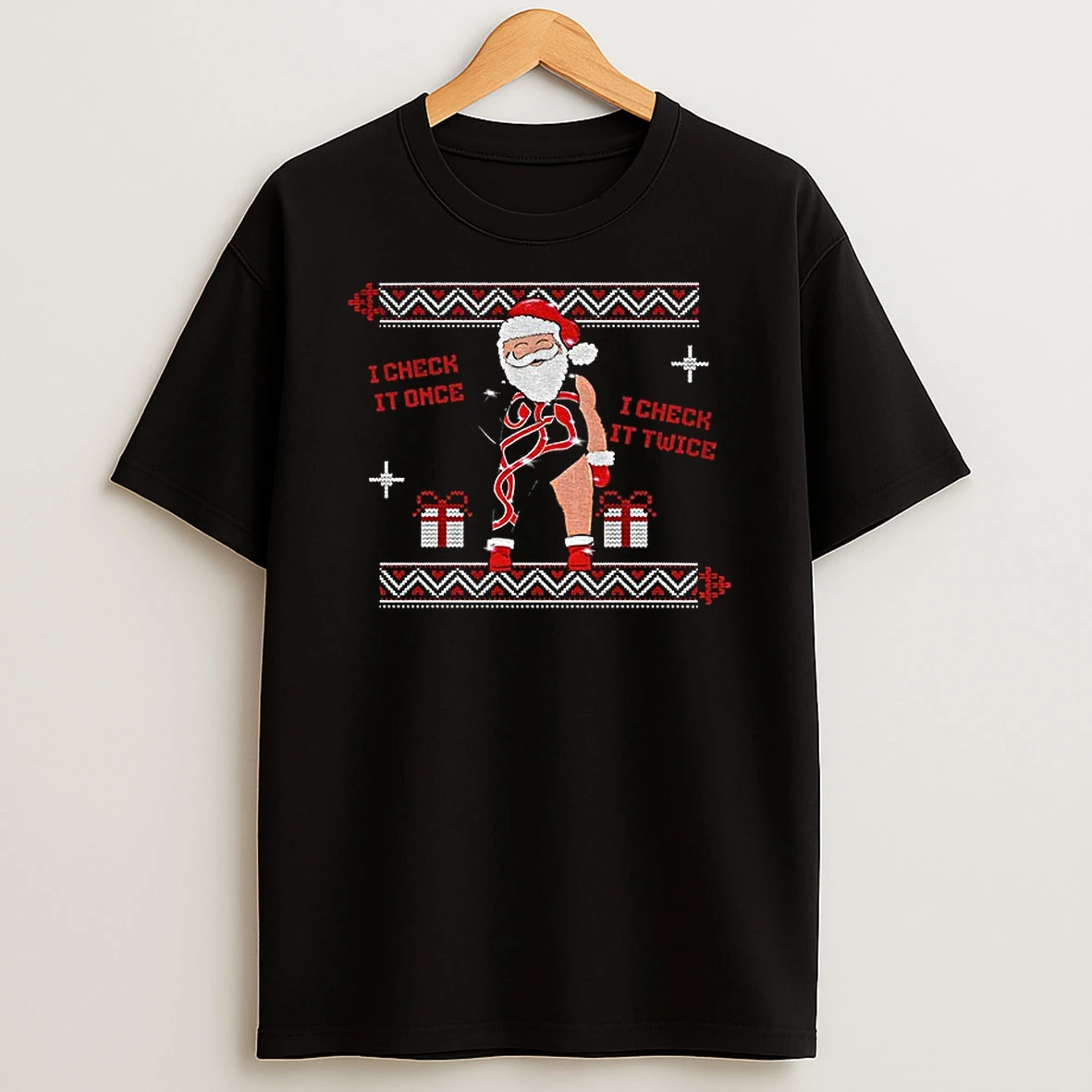 Santa Ugly Christmas I Check It Once I Check It Twice Tshirt Hoodie