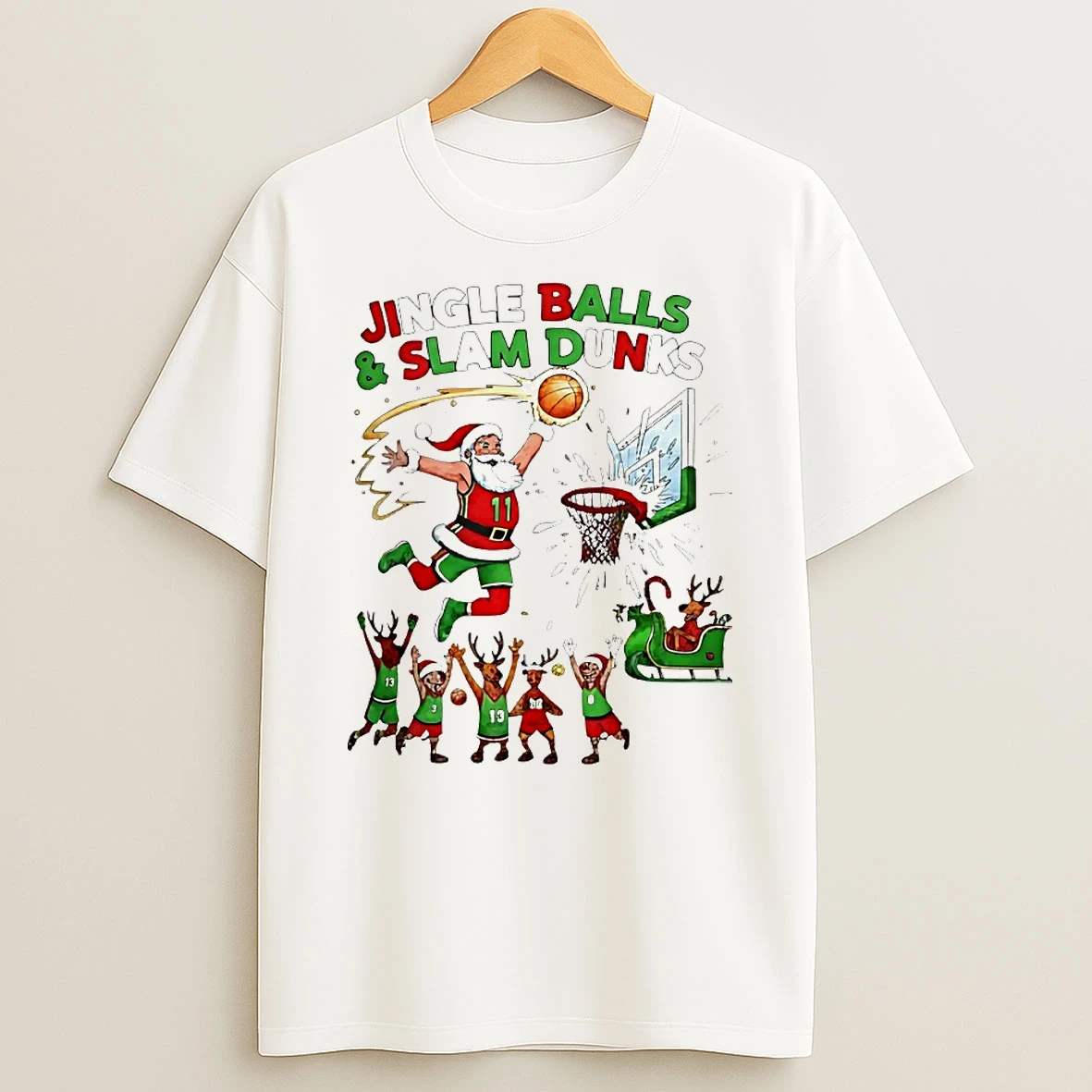 Santa Jingle Balls And Slam Dunks Circle Tshirt Hoodie