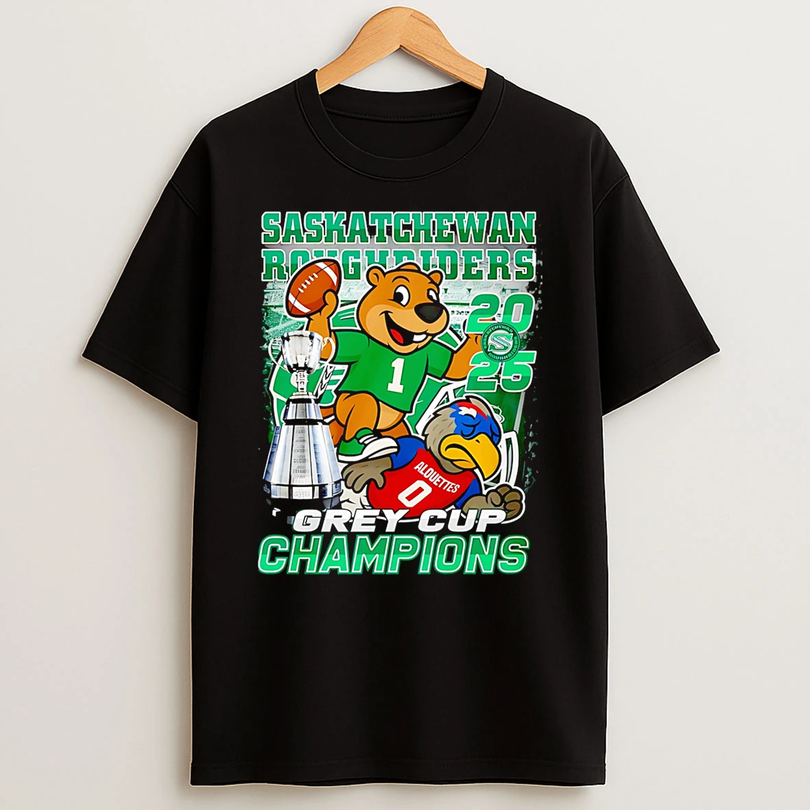 Saskatchewan Roughriders 2025 Grey Cup Champions Mascot Tshirt Hoodie