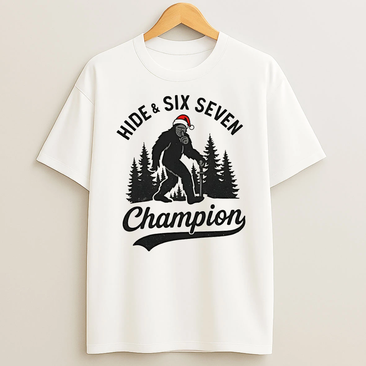Sasquatch Santa Hat Forest Hide Six Seven Champion Tshirt Hoodie