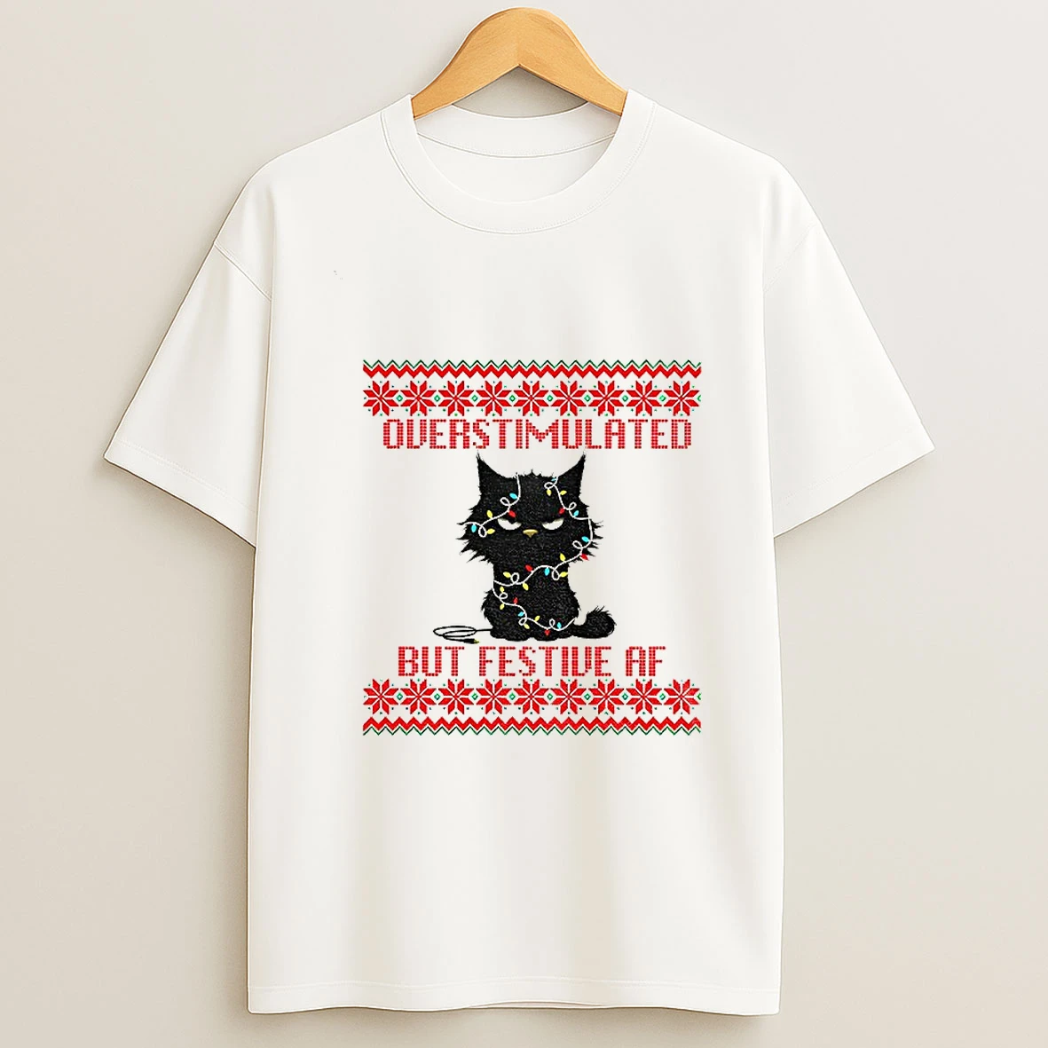 Secret Santa Black Cat Overstimulated But Festive Af Christmas Tshirt Hoodie