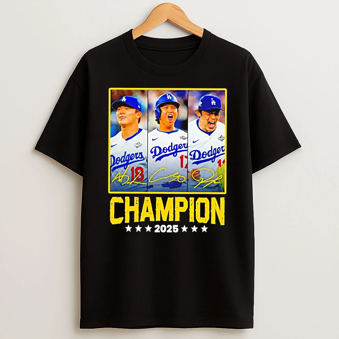 Shohei Ohtani Yoshinobu Yamamoto Teoscar Hernandez Los Angeles Dodgers Champion 2025 Signatures Tshirt Hoodie