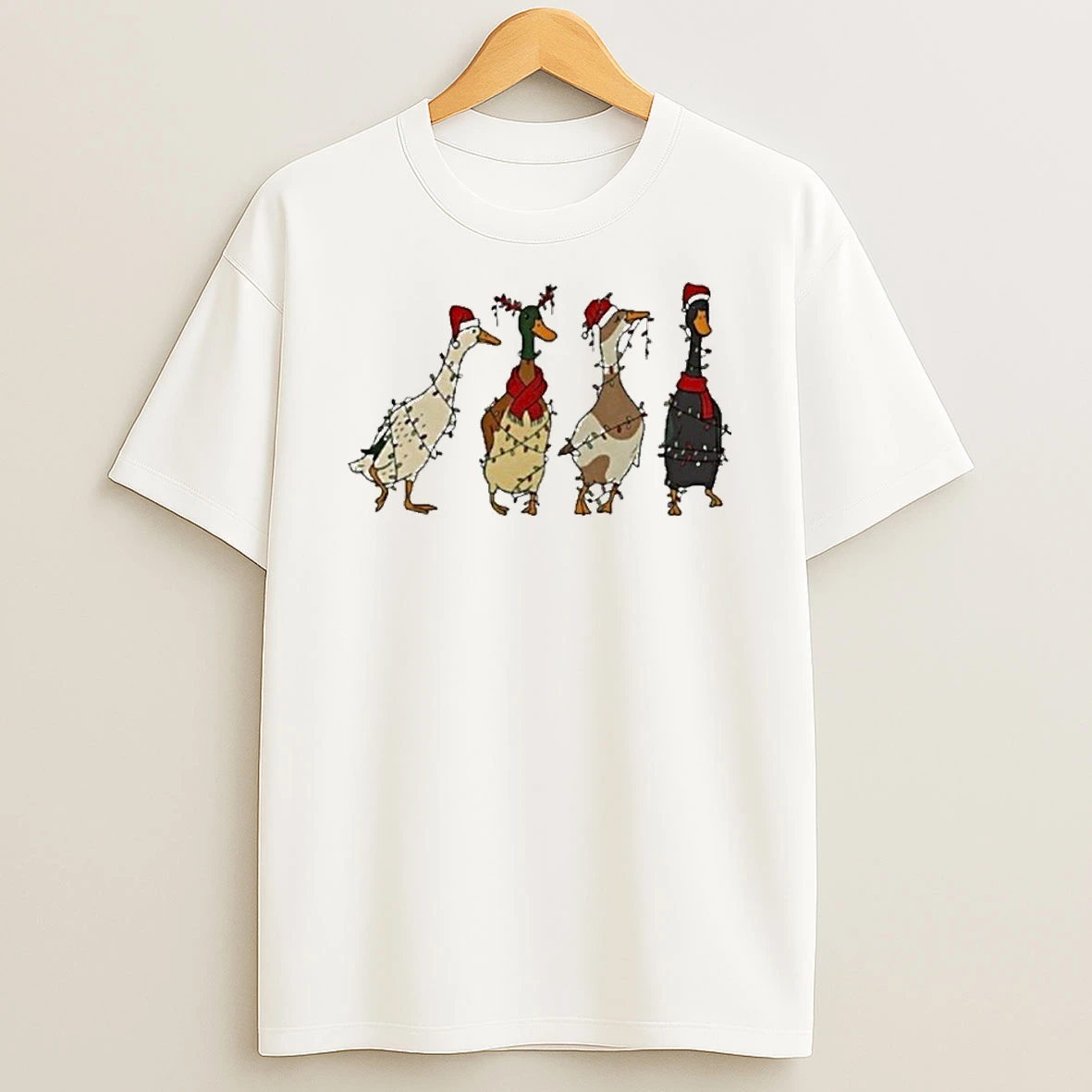 Silly Ducks String Lights Wrapped Christmas Tshirt Hoodie