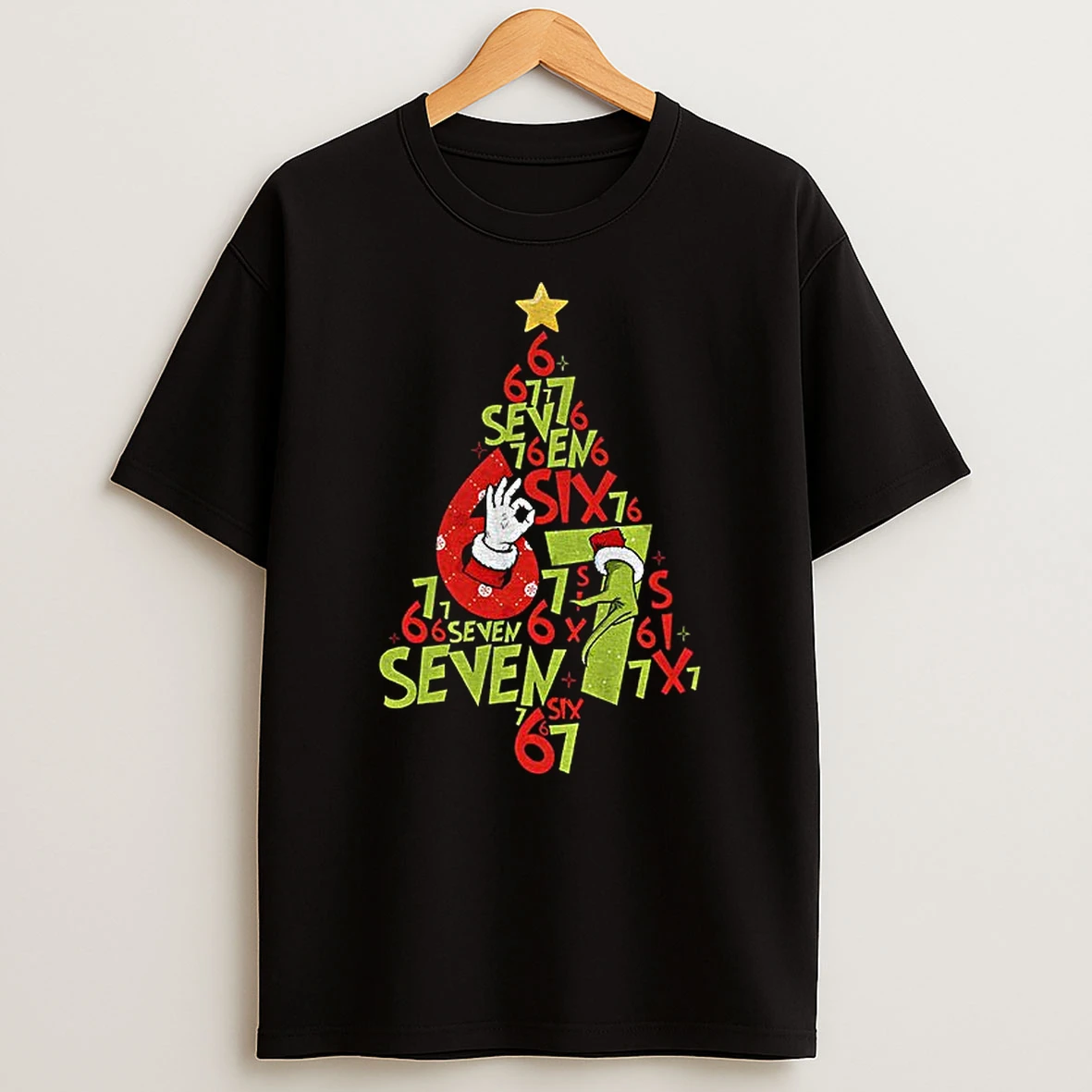 Six Seven 67 Meme Christmas Tree Santa Grinchmas Hand Internet Joke Tshirt Hoodie