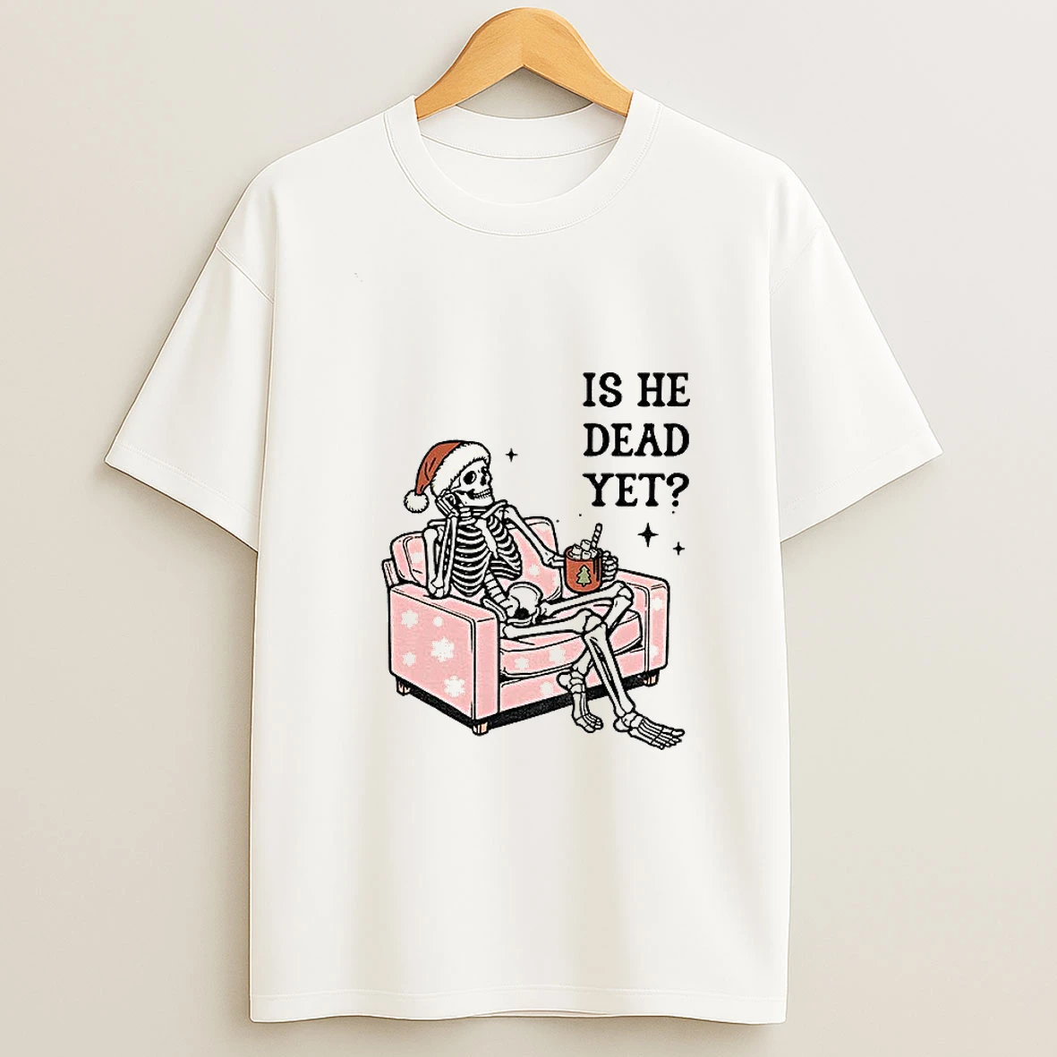 Skeleton Santa Hat Is He Dead Yet Christmas Tshirt Hoodie