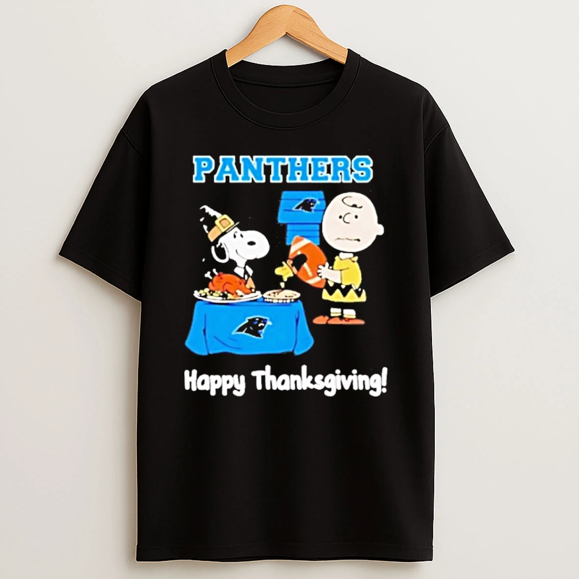 Snoopy And Charlie Brown Carolina Panthers Nfl Happy Thanksgiving 2025 Premium Tshirt Hoodie