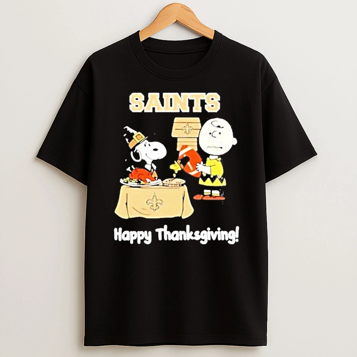 Snoopy And Charlie Brown New Orleans Saints Nfl Happy Thanksgiving 2025 Premium Tshirt Hoodie
