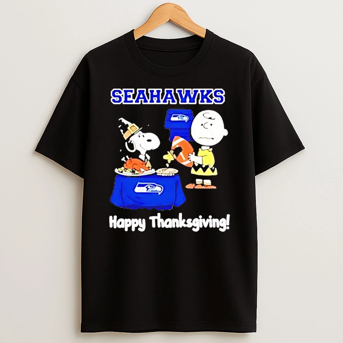 Snoopy And Charlie Brown Seattle Seahawks Nfl Happy Thanksgiving 2025 Tshirt Hoodie