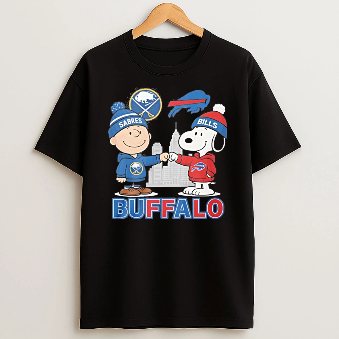 Snoopy Fist Bump Charlie Brown Buffalo Sabres And Buffalo Bills Tshirt Hoodie