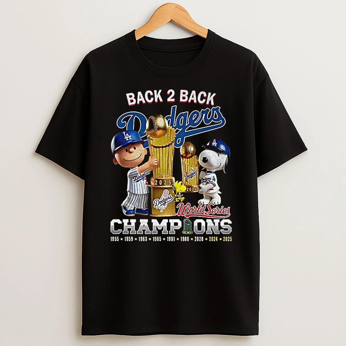 Snoopy And Charlie Brown Los Angeles Dodgers Back To Back World Series Champions 1955 2025 Tshirt Hoodie