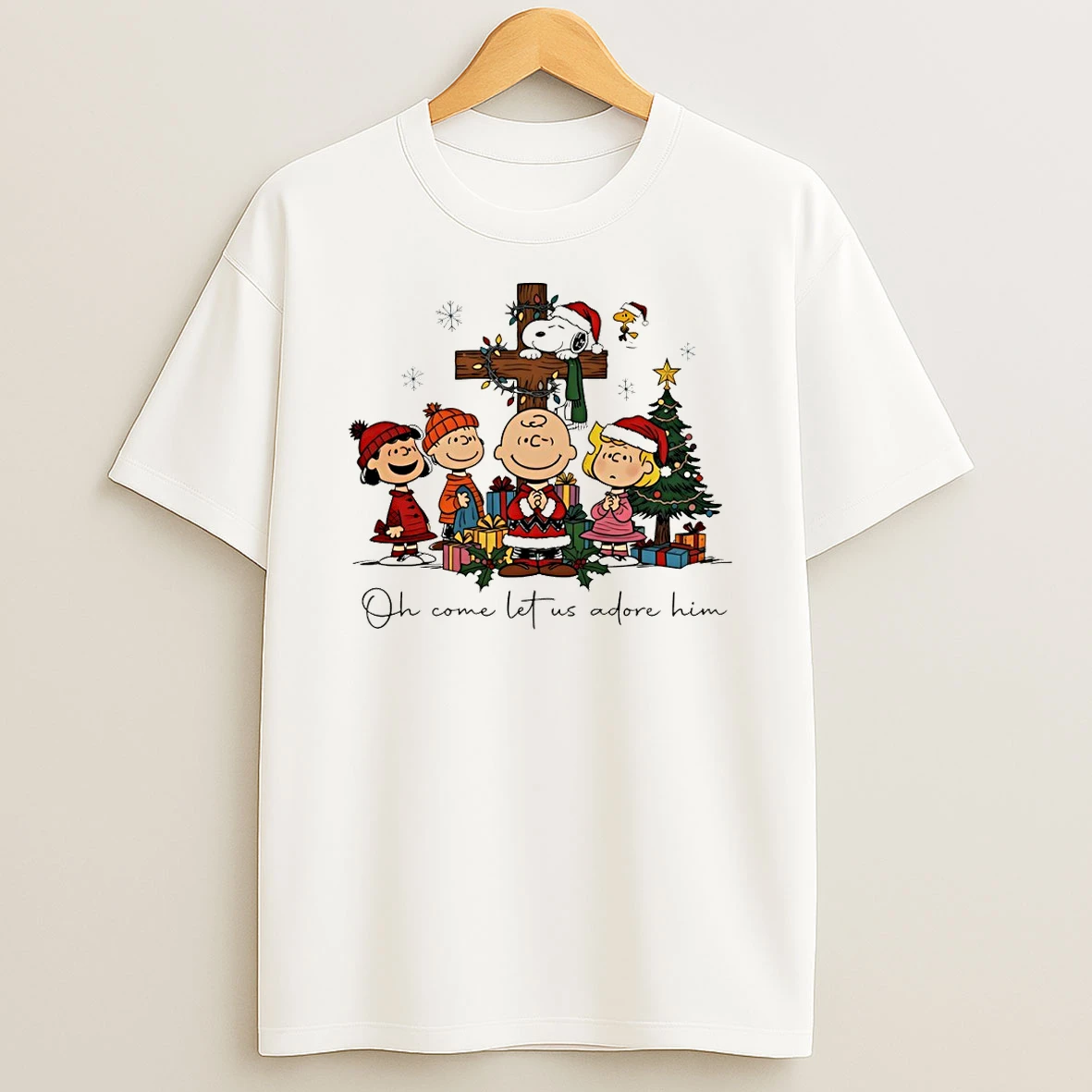 Snoopy And Peanuts Christmas Christian Oh Come Let Us Merry Christmas Tshirt Hoodie